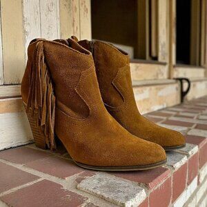 Steve Madden Ohio Brown Suede Fringe Heeled Boots Booties Size 10 M Western